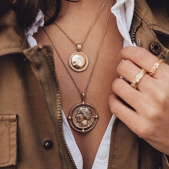 NWOT vintage double coins necklace - Picture 4 of 7